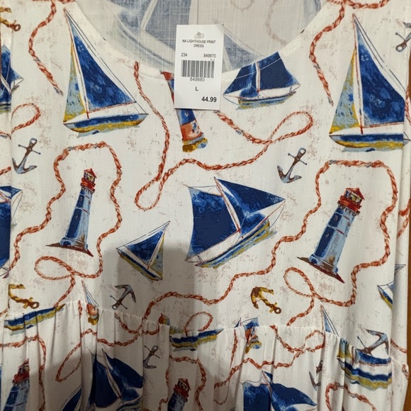 Nautical Print Sail Boats and Lighthouse Print on Sleeveless Maxi Dress - Picture 7 of 9